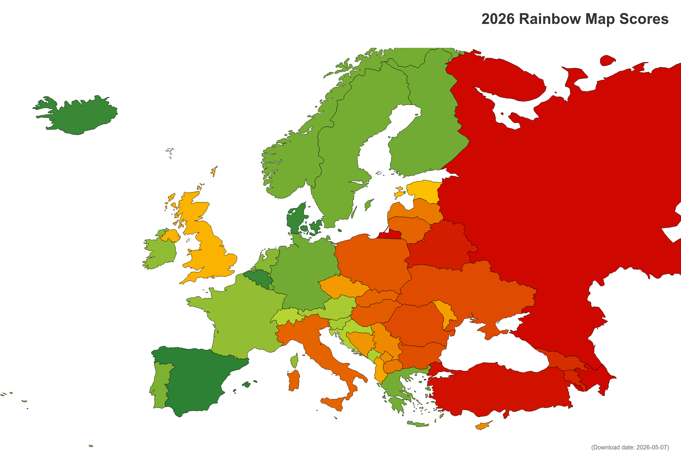 Regnbogakort ILGA-Europe 2026